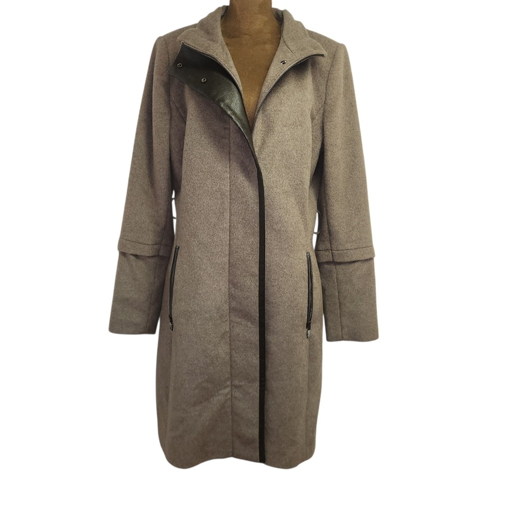 Via Spiga Wool Blend Women's Pea Coat Size M Brown Mid Length Pockets